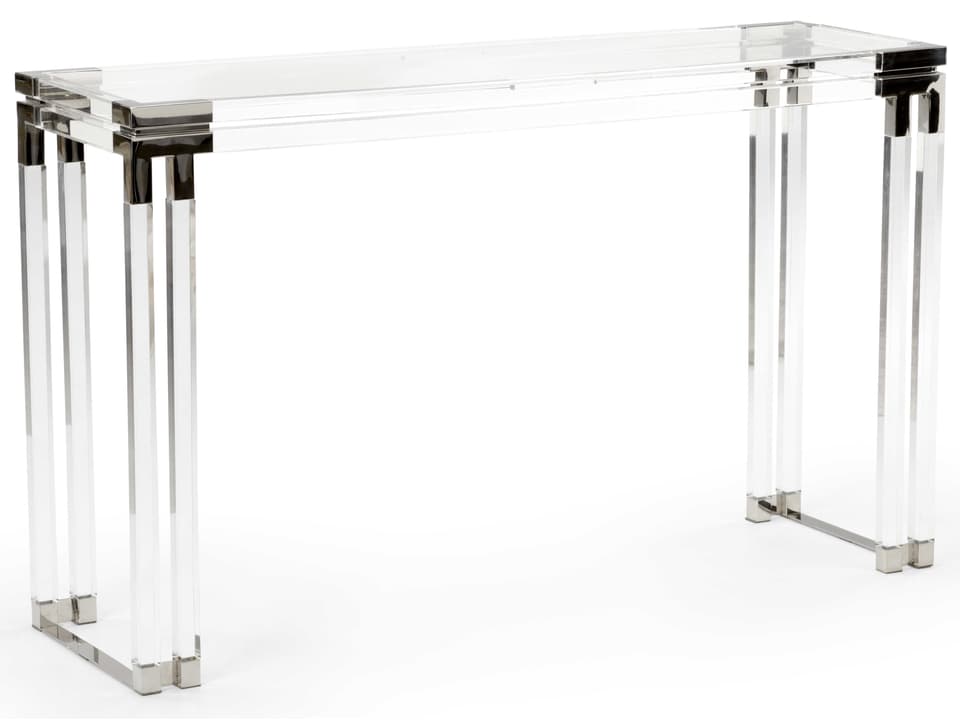 Bowen Rectangular Console Table in Clear Acrylic and Polished Nickel