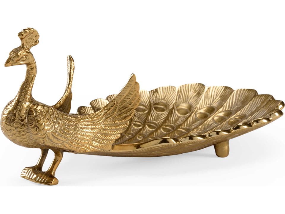 Peacock Decorative Dish in Antique Brass
