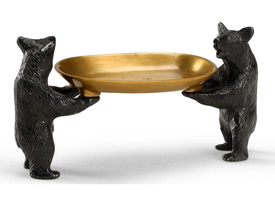Bears Bearing Dish Decorative Accessory with Antique Bronze and Patina