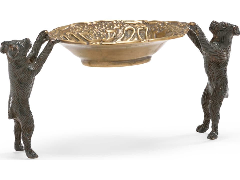 Dogs Bearing Dish Solid Brass with Antique Bronze Patina