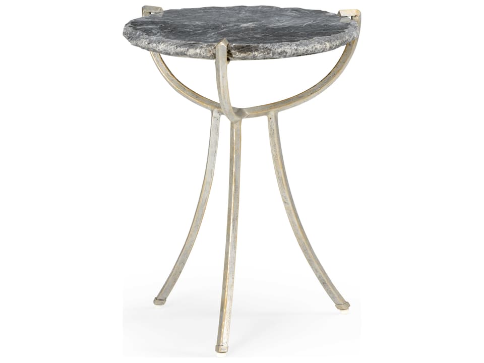 Global Round Stone End Table in Natural Gray Iron and Stone