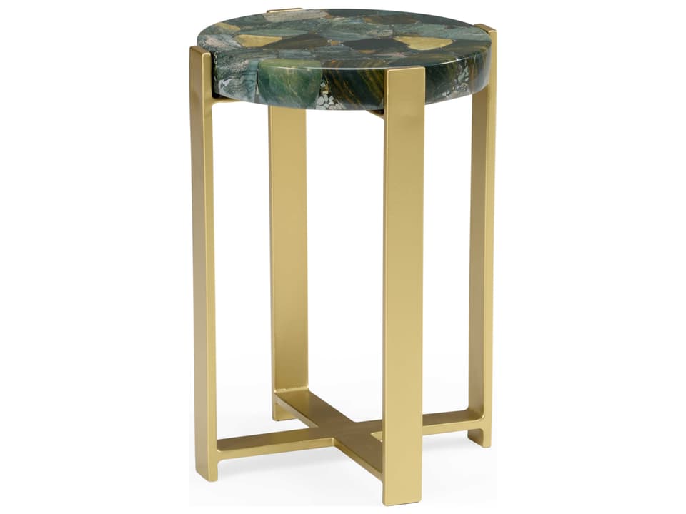Jasper Natural Multi Green Stone Accent Table with Antique Gold Iron Base