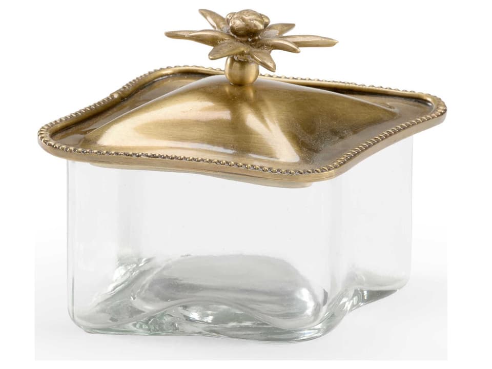 Gladys Glass Decorative Box in Antiqued Brass and Clear Glass