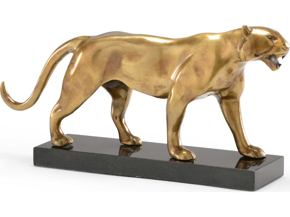 Art Deco Tiger Sculpture Gold and Black Cast Brass