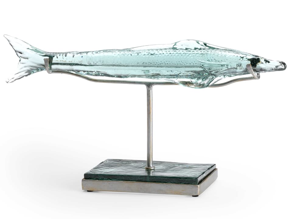 Flying Fish Sculpture in Recycled Green and Antique Silver