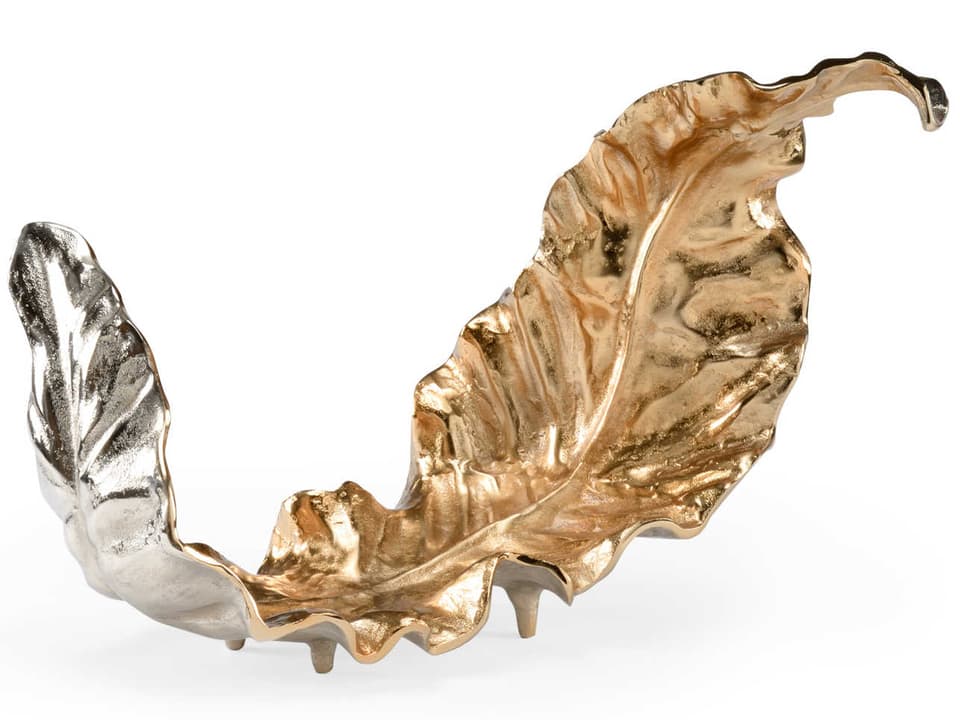 Lush Leaf Sculpture in Antiqued Gold and Polished Nickel