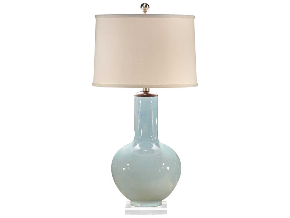 Cayden Pale Blue Glaze Porcelain Table Lamp with Linen Shade