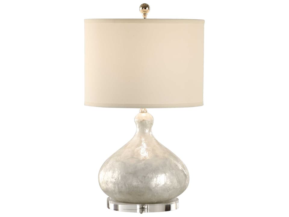 31-Inch White Glaze Table Lamp with Eggshell Silkette Shade