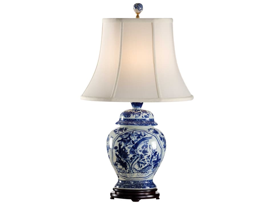 Fledgling Table Lamp Blue White Hand Painted Porcelain