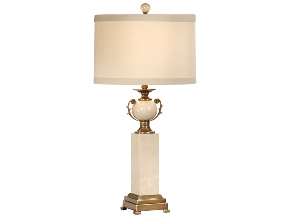 Column Urn White Marble Table Lamp with Brass Accents