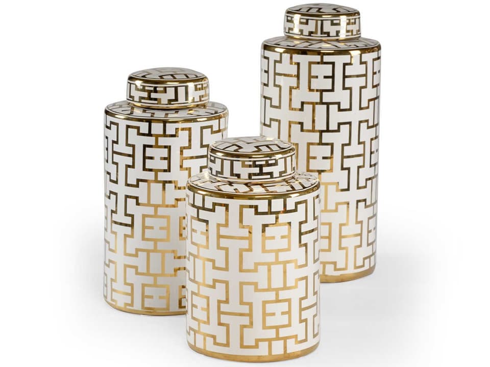Noble Canisters Set of 3 White Porcelain Gold Geometric