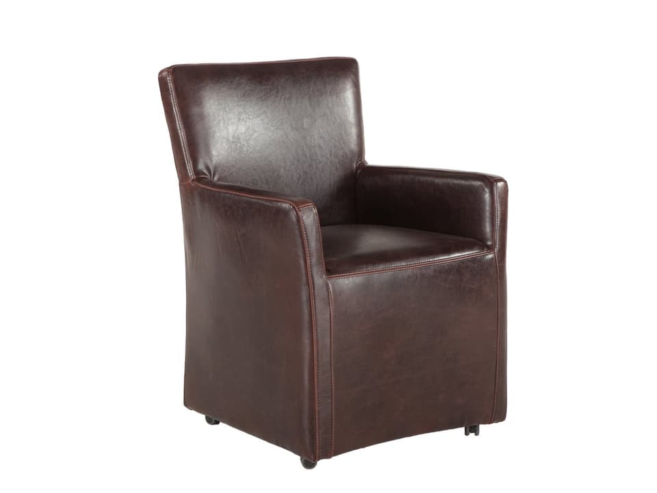 Lily Upholstered Bicast Leather Dining Armchair with Casters in Tobacco Brown