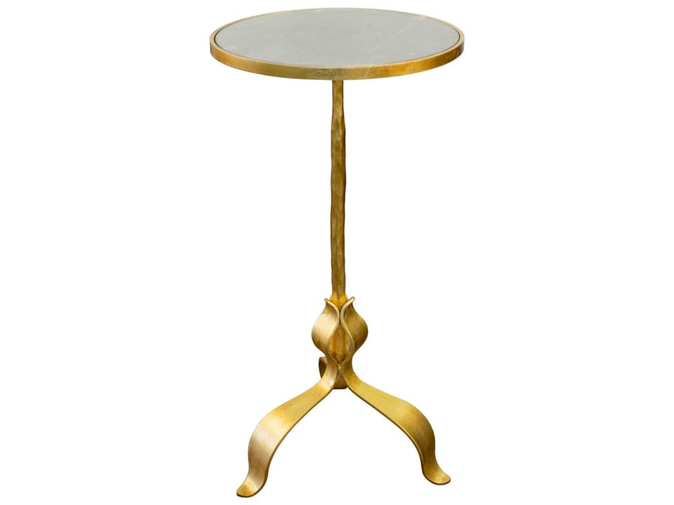 Barclay Round End Table Gold Leaf with Antique Mirror Top