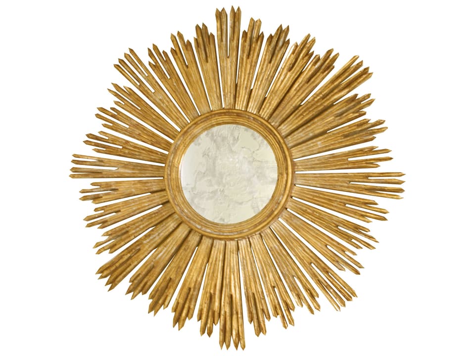 Margeaux Gold Leaf Handcarved Sunburst Wall Mirror with Antique Inset