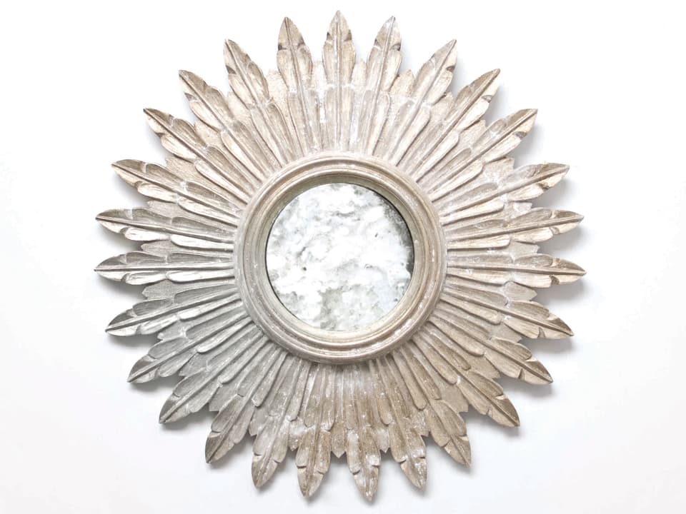 Santo Hand-Carved Round Wall Mirror in Champagne Silver Leaf