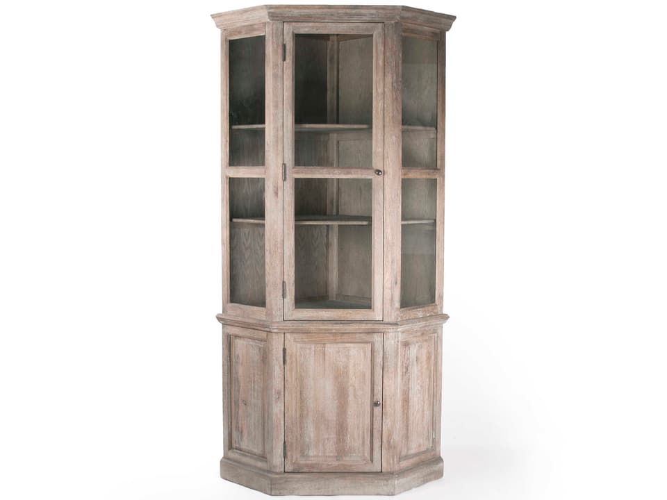Edgar Oak Wood Limed Grey Display Cabinet