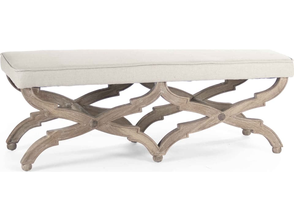 Crescenzo Natural Linen Accent Bench in Limed Grey Oak