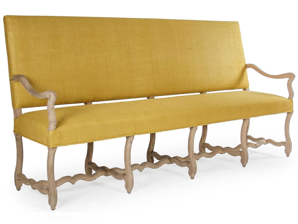 Raw Silk Mustard Yellow Upholstered Accent Bench