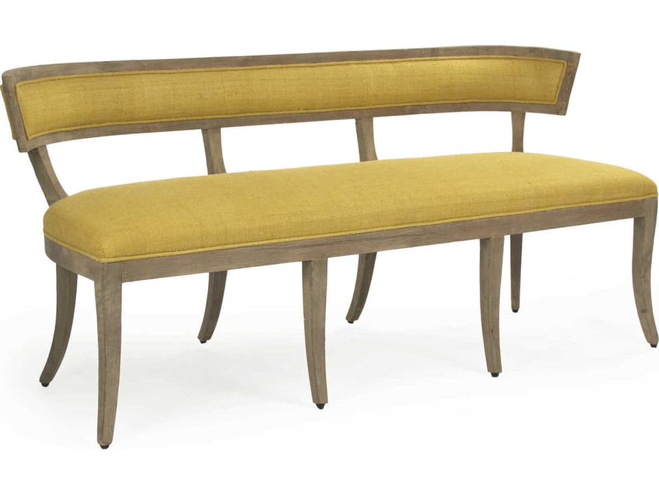 Lorand Yellow Raw Silk Upholstered Accent Bench with Dry Natural Birch Frame