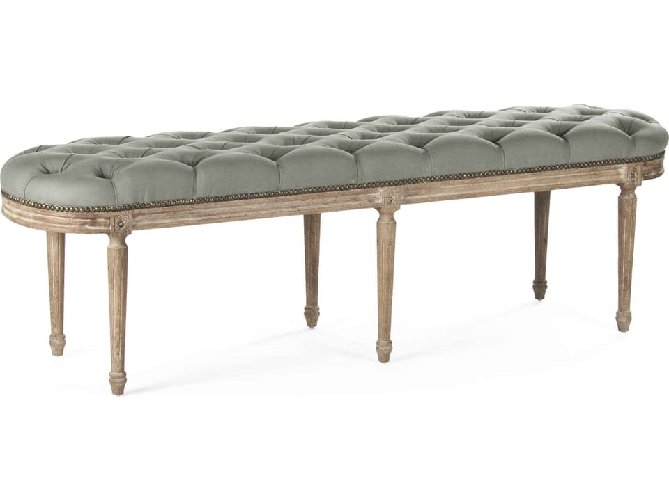 Michel Tufted Bench Sea Foam Green Linen with Nailhead Trim