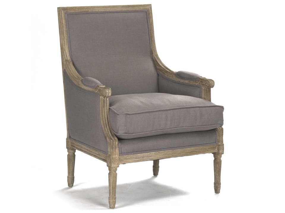Louis Club Chair in Grey Linen and Limed Oak