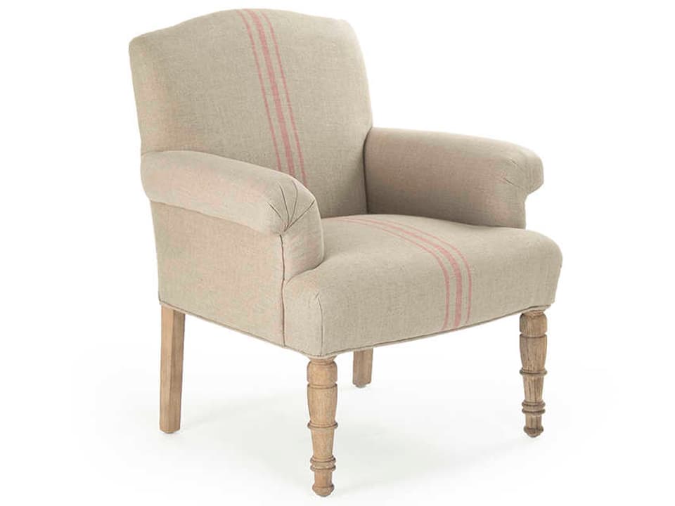 Rana Upholstered Accent Chair Khaki Linen with Red Stripe