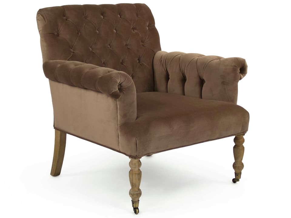 Lorraine Tufted Arm Chair in Brown Velvet with Limed Grey Oak