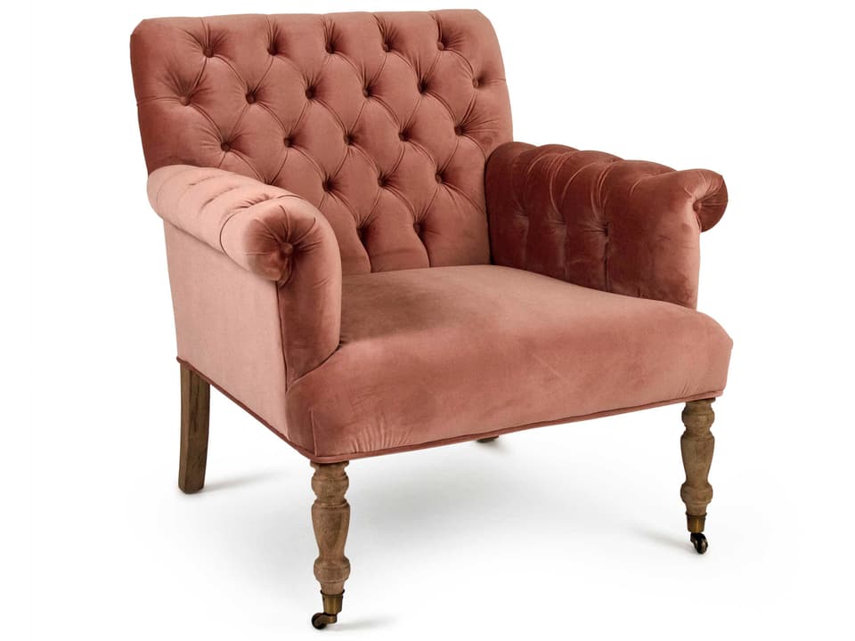 Lorraine Rose Velvet Tufted Rolling Accent Chair