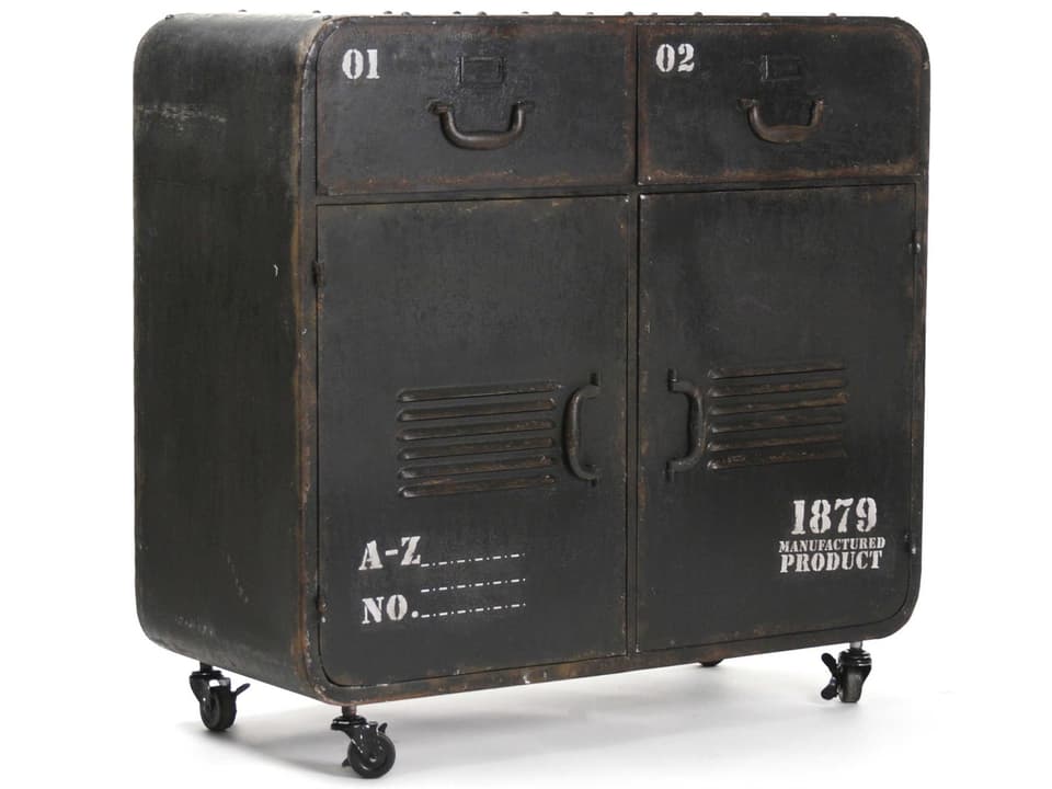 Anton Iron Accent Chest with Two Drawers and Wheels in Antique Black