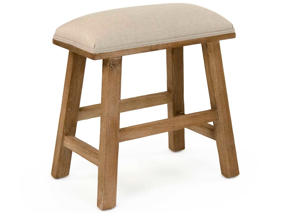 Jocelyn Natural Linen Accent Stool Limed Grey Oak Frame