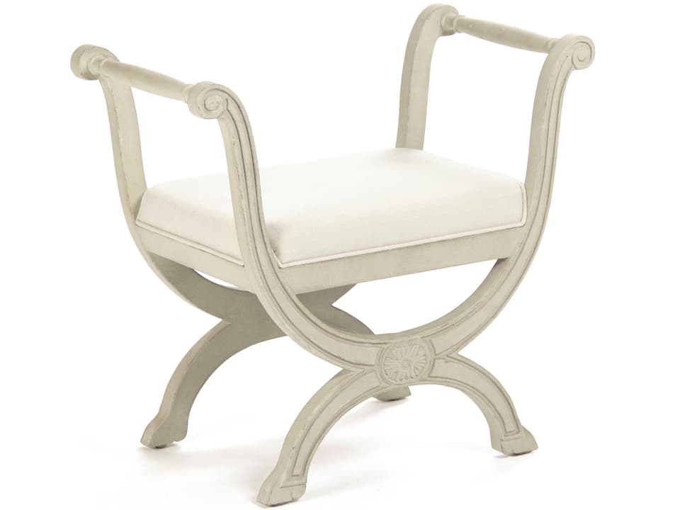 Beatrice Upholstered Accent Stool Cream Linen Distressed Birch