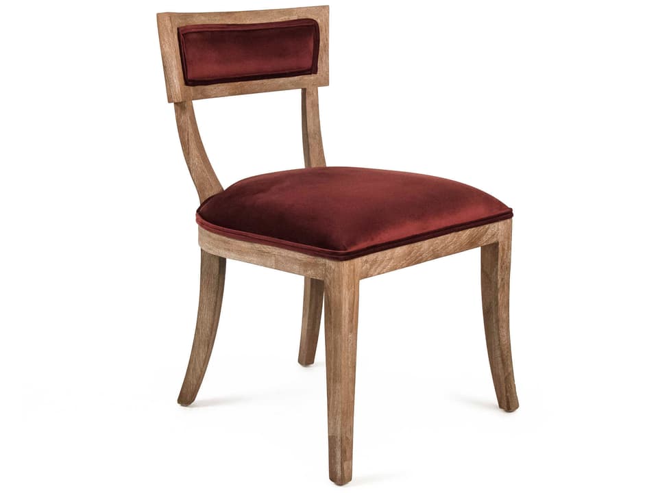 Carvell Upholstered Dining Side Chair in Maroon Velvet and Limed Grey Oak