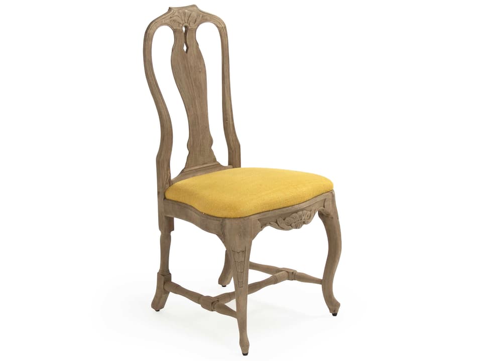 Kate Upholstered Dining Side Chair in Dry Natural Birch and Yellow Raw Silk