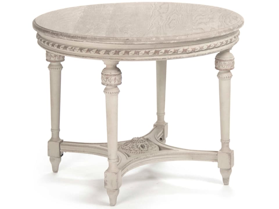 Round Wood End Table in Weathered Distressed Cream