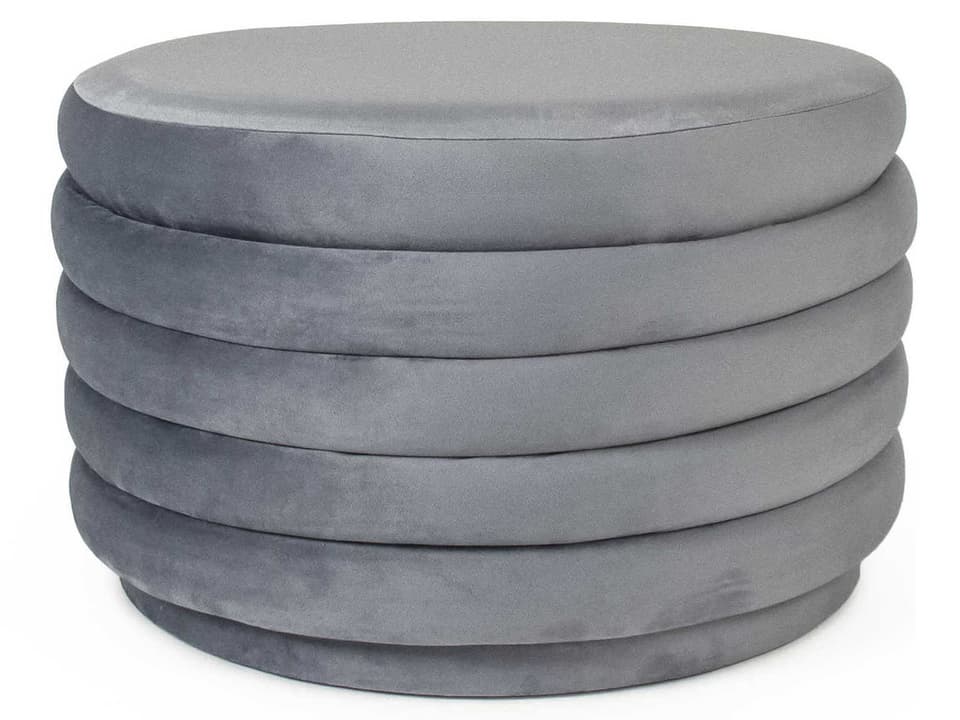 Pale Blue Velvet Upholstered Round Ottoman