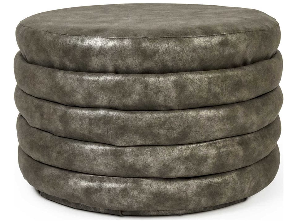 Distressed Grey Round Ottoman