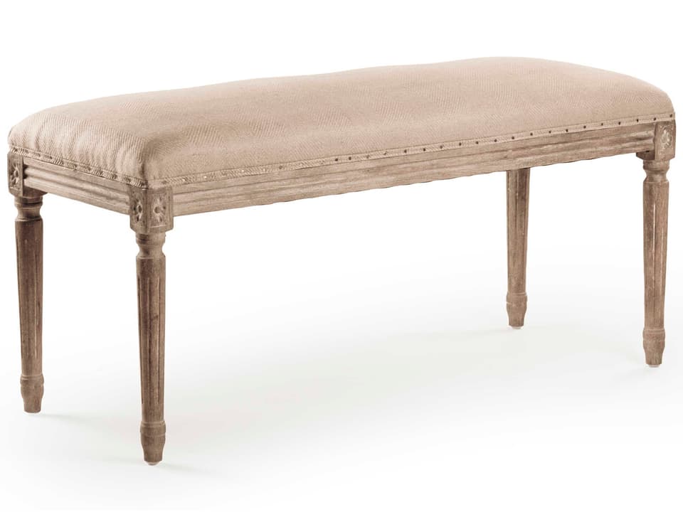 Lille Hemp Linen Upholstered Accent Bench with Limed Grey Oak Frame
