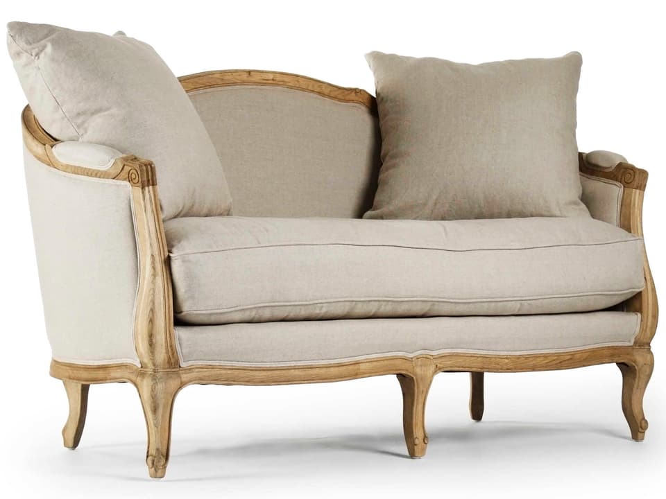 Maison 2-Seat Natural Linen Loveseat Sofa with Natural Oak Frame