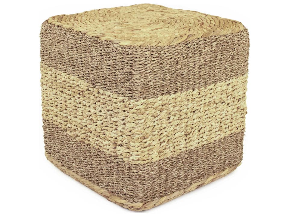 Light Dark Brown Woven Cube Ottoman