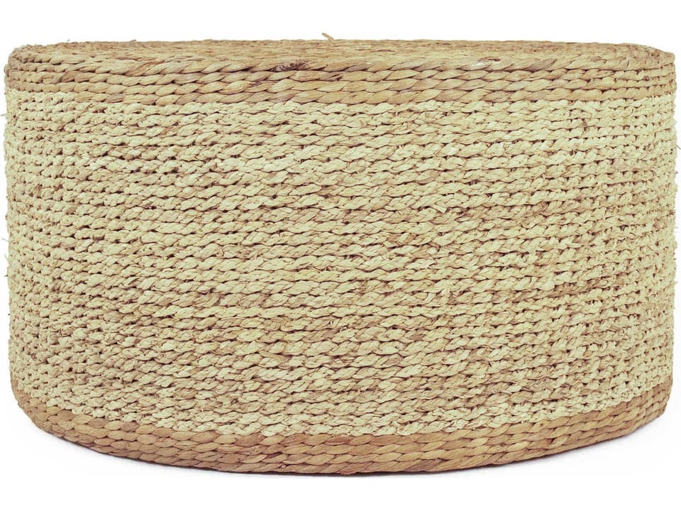 Woven Round Ottoman in Light and Dark Brown Water Hyacinth