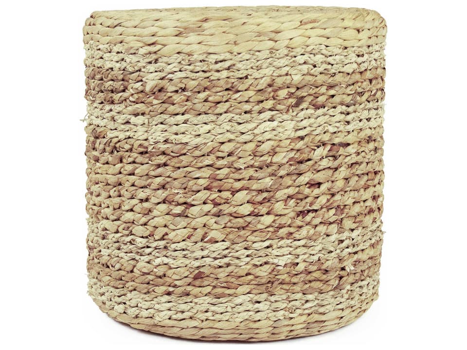 Woven Water Hyacinth Round Ottoman in Light Brown