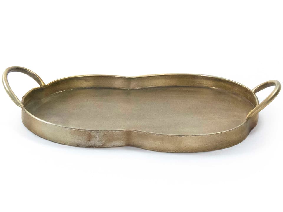 Carole Curved Antique Gold Serving Tray with Handles