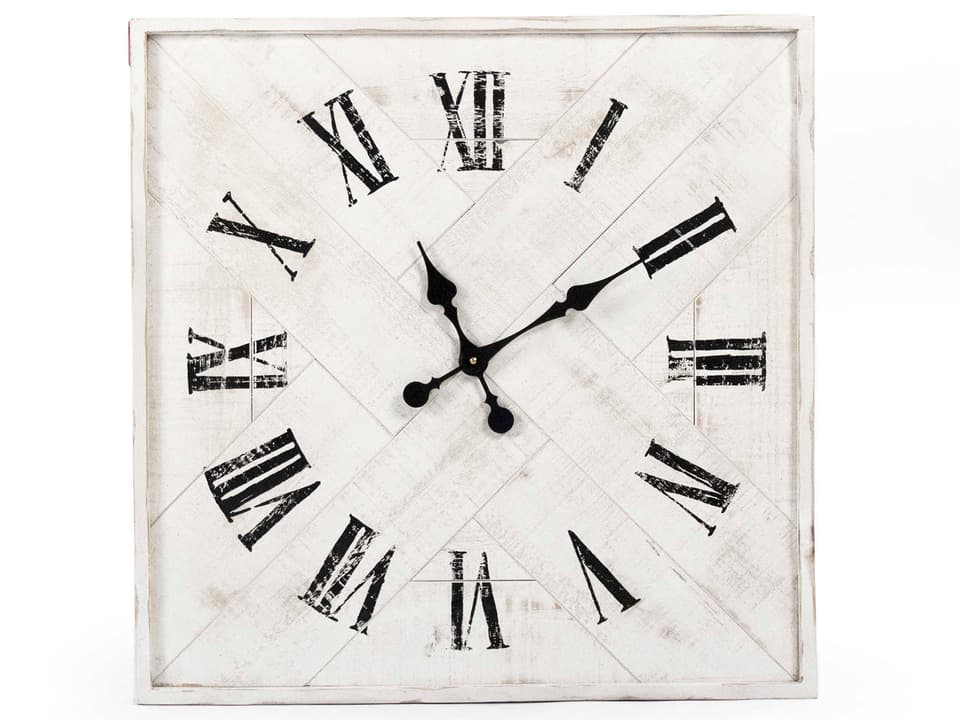 Corbett Wall Clock Distressed White with Black Roman Numerals