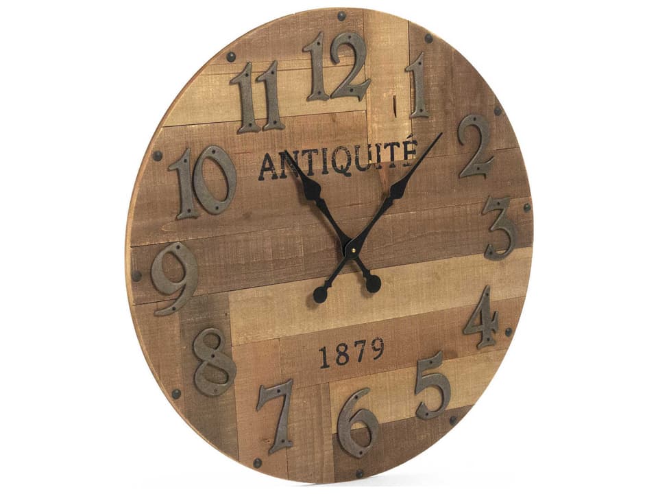 Darcy Wall Clock 30 Inch Round Wood with Grey Numbers