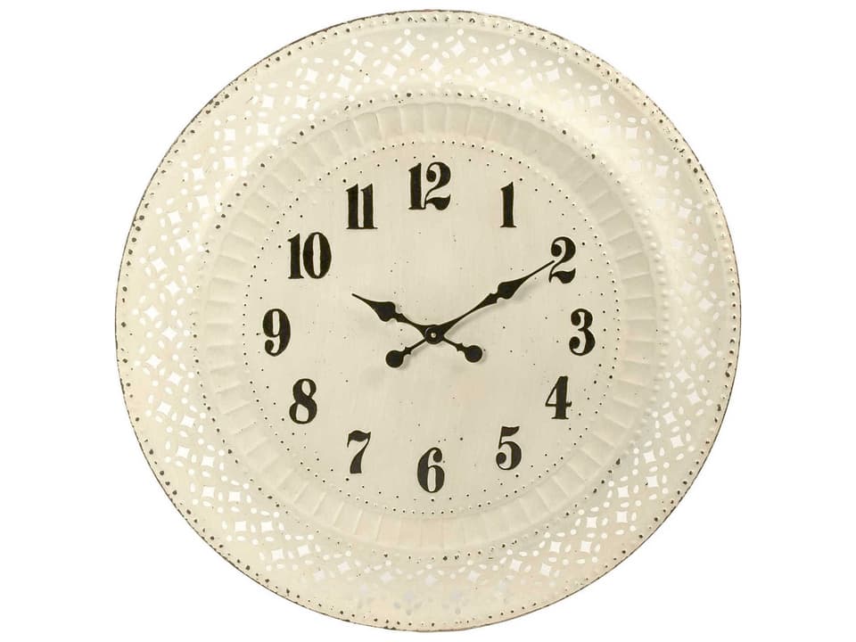 Antique Off-White Iron Cutout Wall Clock 32 Inch