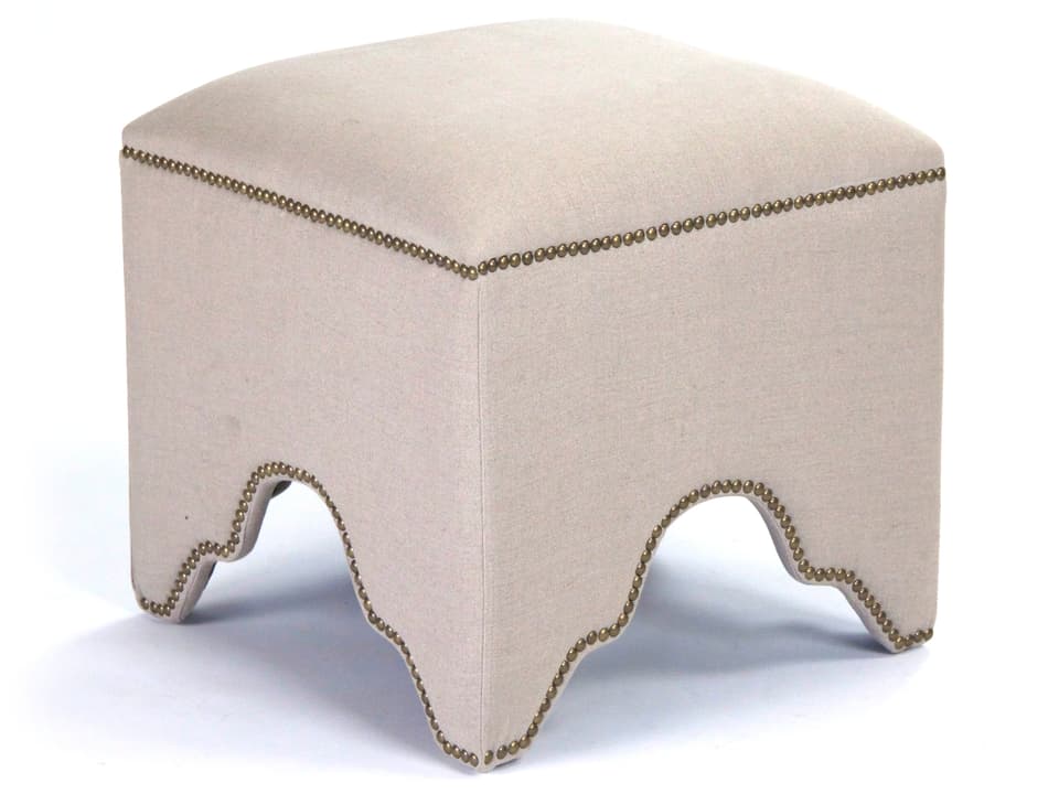Willem Upholstered Accent Stool with Natural Linen and Nailhead Trim