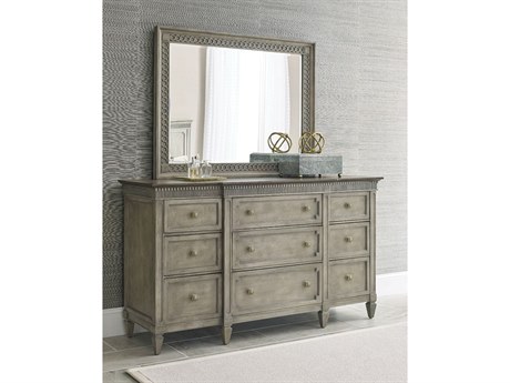 American Drew Savona Brown Elm Wood Dresser with Mirror