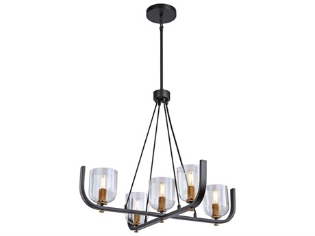 Artcraft Cheshire 5-Light Black Brass Glass Bowl Chandelier