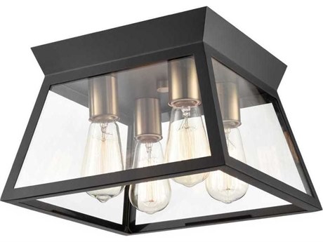 Artcraft Lucian 4-Light Black Brushed Brass Lantern Flush Mount