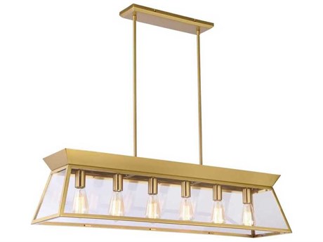 Artcraft Lucian 6-Light Brushed Brass Lantern Linear Island Pendant